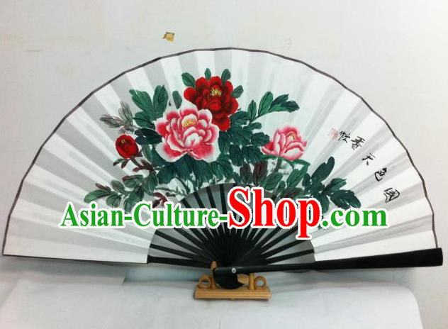 Traditional Chinese Crafts Peking Opera Folding Fan China Sensu Hand Painting Peony Chinese Xuan Paper Fan for Women