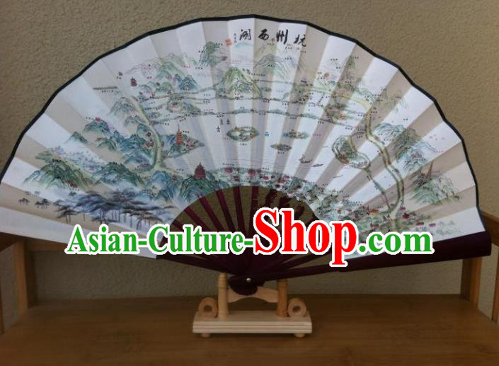 Traditional Chinese Crafts Peking Opera Folding Fan China Sensu Hand Painting West Lake Scenery Chinese Silk Fan for Women