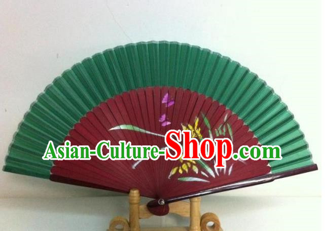 Traditional Chinese Crafts Peking Opera Folding Fan China Sensu Handmade Chinese Painting Orchid Red Fan for Women