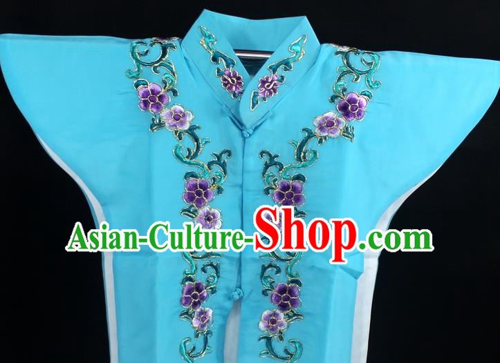 Traditional China Beijing Opera Young Lady Costume Blue Collar Protectors, Ancient Chinese Peking Opera Embroidery Clothing