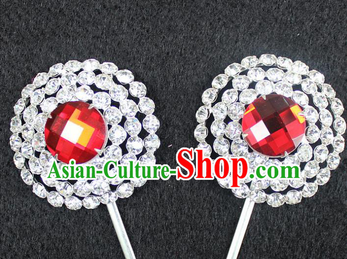 Traditional China Beijing Opera Young Lady Hair Accessories, Ancient Chinese Peking Opera Hua Tan Headwear Diva Red Crystal Hairpins