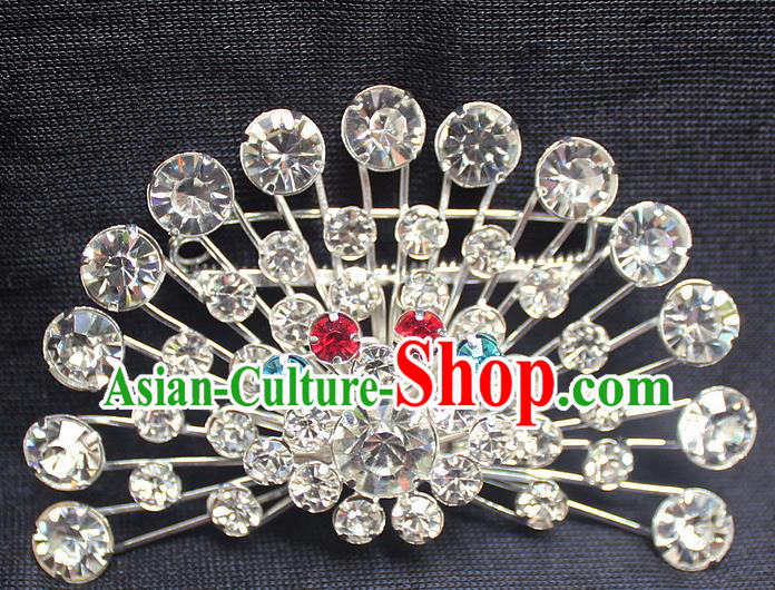 Traditional China Beijing Opera Young Lady Jewelry Accessories Collar Brooch, Ancient Chinese Peking Opera Hua Tan Diva Crystal Fanshaped Breastpin