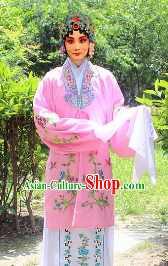 Traditional China Beijing Opera Young Lady Hua Tan Costume Embroidered Pink Cape, Ancient Chinese Peking Opera Female Diva Embroidery Dress Clothing