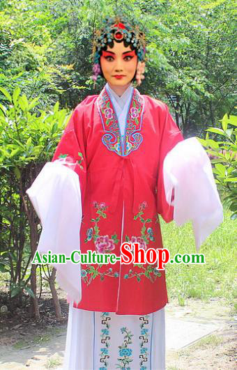 Traditional China Beijing Opera Young Lady Hua Tan Costume Embroidered Water Sleeve Red Cape, Ancient Chinese Peking Opera Female Diva Embroidery Dress Clothing