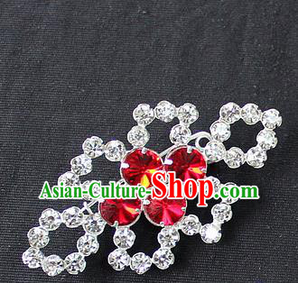 Traditional China Beijing Opera Young Lady Jewelry Accessories Collar Brooch, Ancient Chinese Peking Opera Hua Tan Diva Red Crystal Breastpin