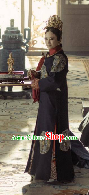 Story of Yanxi Palace Traditional Ancient Chinese Qing Dynasty Manchu Imperial Concubine Costume, Chinese Mandarin Empress Dowager Embroidered Court Dress Clothing for Women