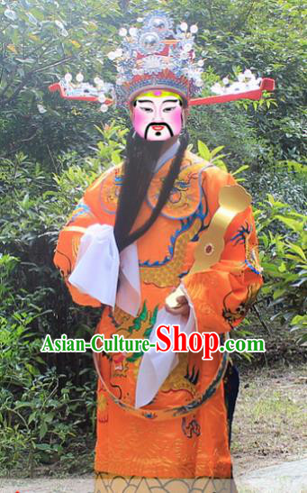 Traditional China Beijing Opera Costume God of Wealth Embroidered Robe and Headwear Complete Set, Ancient Chinese Peking Opera Gwanbok Clothing