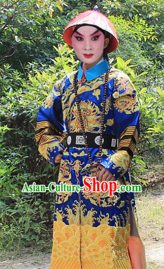 Traditional China Beijing Opera Niche Costume Qing Dynasty Eunuch Embroidered Robe and Hat, Ancient Chinese Peking Opera Manchu Royal Highness Embroidery Gwanbok Clothing