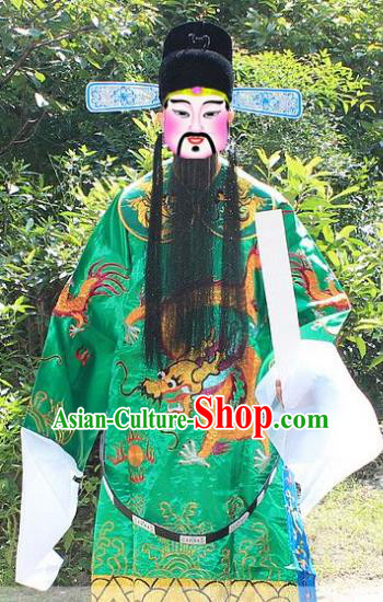 Traditional China Beijing Opera Costume Bao Zheng Embroidered Robe and Headwear, Ancient Chinese Peking Opera Embroidery Green Gwanbok Clothing