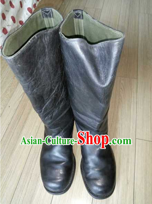 Traditional Chinese Classical Style Handmade Farmer Old Leather Boots