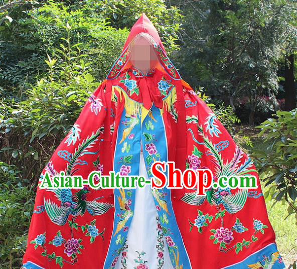 Traditional China Beijing Opera Young Lady Costume Diva Embroidered Red Cloak, Ancient Chinese Peking Opera Hua Tan Embroidery Cape Clothing