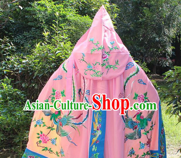 Traditional China Beijing Opera Young Lady Costume Diva Embroidered Pink Cloak, Ancient Chinese Peking Opera Hua Tan Embroidery Cape Clothing