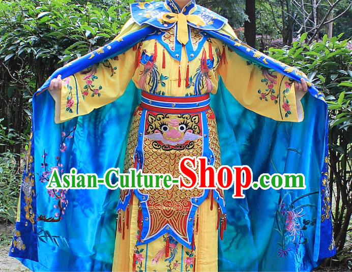 Traditional China Beijing Opera Young Lady Costume Swordplay Embroidered Cape and Headwear, Ancient Chinese Peking Opera Blues Female Embroidery Dress Clothing