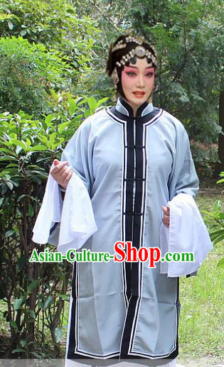 Traditional China Beijing Opera Costume Old Women Cape, Ancient Chinese Peking Opera Pantaloon Grey Dress Clothing
