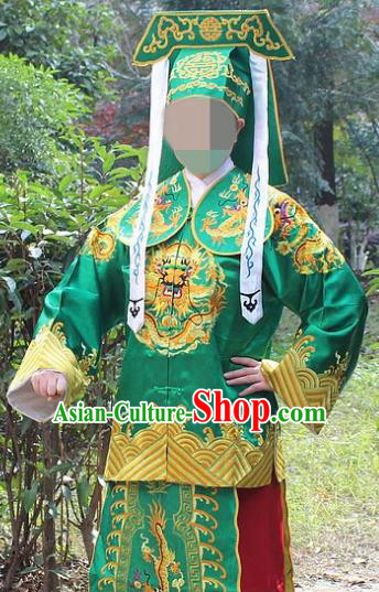 Traditional China Beijing Opera Takefu Costume Imperial Bodyguard Green Embroidered Robe and Hat, Ancient Chinese Peking Opera Embroidery Gwanbok Clothing