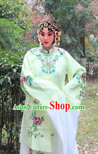 Traditional China Beijing Opera Young Lady Hua Tan Costume Green Embroidered Shawl, Ancient Chinese Peking Opera Female Diva Embroidery Dress Clothing