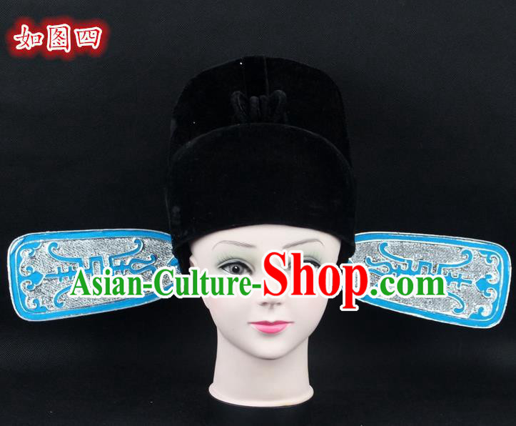 Traditional China Beijing Opera Young Men Hair Accessories Lang Scholar Hat, Ancient Chinese Peking Opera Magistrates Black Gauze Cap