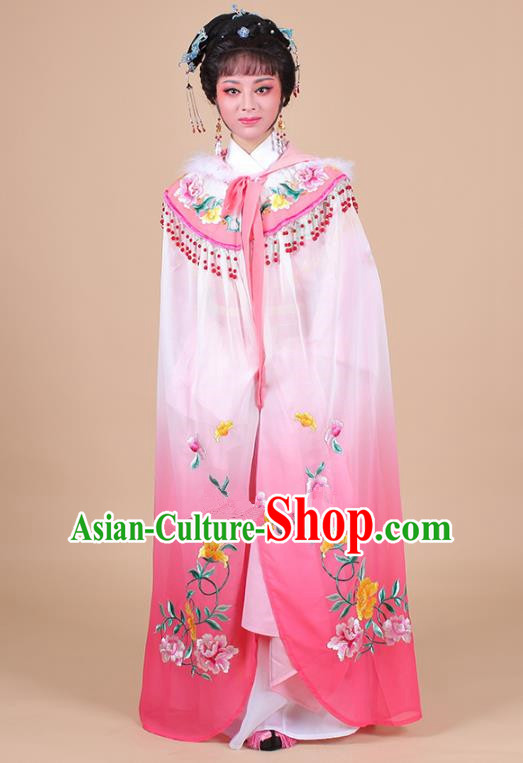 Traditional China Beijing Opera Young Lady Hua Tan Costume Female Pink Embroidered Cloak, Ancient Chinese Peking Opera Diva Embroidery Mantle Clothing