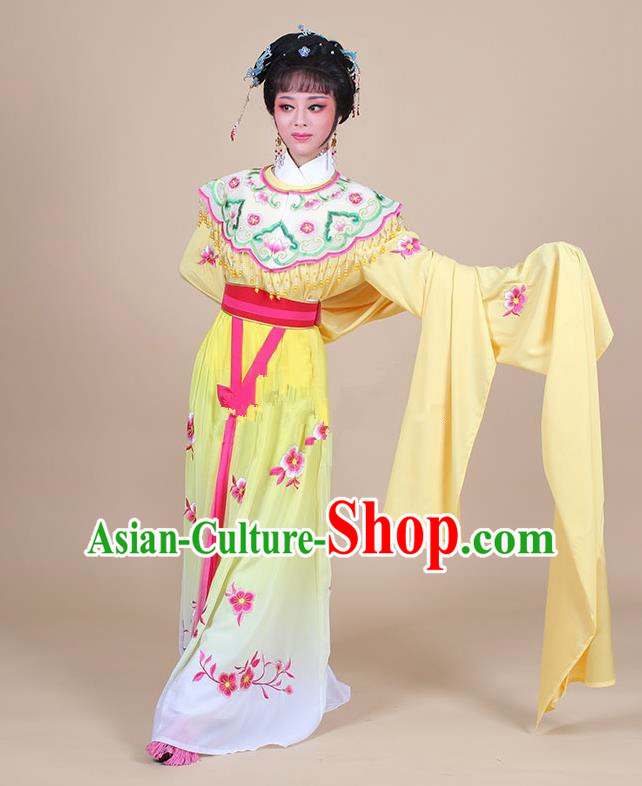 Traditional China Beijing Opera Young Lady Hua Tan Costume Female Water Sleeve Dance Yellow Clothing, Ancient Chinese Peking Opera Diva Embroidery Plum Blossom Dress