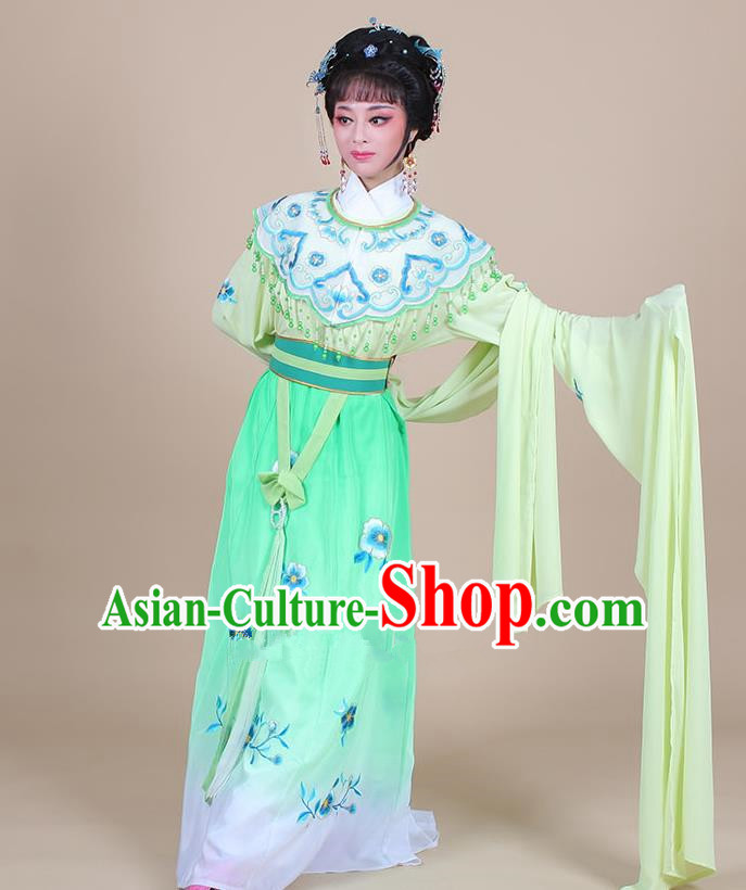 Traditional China Beijing Opera Young Lady Hua Tan Costume Female Water Sleeve Dance Green Clothing, Ancient Chinese Peking Opera Diva Embroidery Plum Blossom Dress
