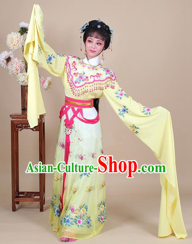 Traditional China Beijing Opera Young Lady Hua Tan Costume Female Princess Clothing, Ancient Chinese Peking Opera Diva Embroidery Yellow Dress