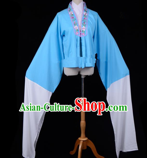 Traditional China Beijing Opera Young Lady Hua Tan Costume Princess Embroidered Deep Blue Blouse, Ancient Chinese Peking Opera Diva Embroidery Water Sleeve Clothing