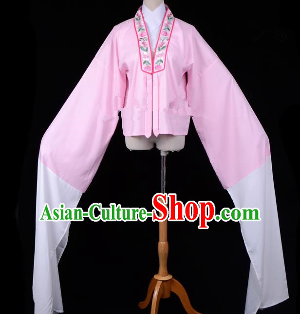 Traditional China Beijing Opera Young Lady Hua Tan Costume Princess Embroidered Pink Blouse, Ancient Chinese Peking Opera Diva Embroidery Water Sleeve Clothing