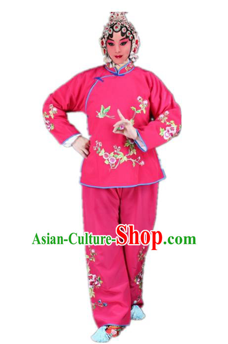 Traditional China Beijing Opera Young Lady Hua Tan Costume Maidservants Embroidered Rosy Clothing, Ancient Chinese Peking Opera Diva Embroidery Dress Clothing