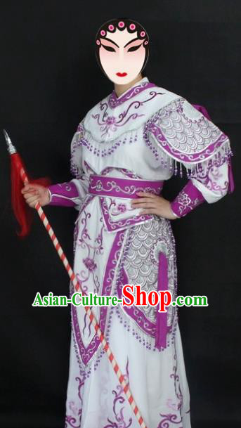 Traditional China Beijing Opera Swordplay Costume Purlpe Embroidered Clothing, Ancient Chinese Peking Opera Blues Embroidery Dress Clothing