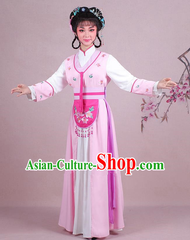Traditional China Beijing Opera Young Lady Hua Tan Costume Servant Girl Embroidered Pink Clothing, Ancient Chinese Peking Opera Diva Embroidery Dress Clothing