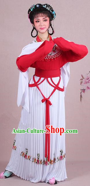 Traditional China Beijing Opera Young Lady Costume A Dream in Red Mansions Maidservants Embroidered Red Dress, Ancient Chinese Peking Opera Hua Tan Embroidery Clothing