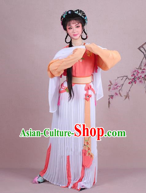 Traditional China Beijing Opera Young Lady Servant Girl Costume Embroidered Orange Dress, Ancient Chinese Peking Opera Diva Embroidery Clothing