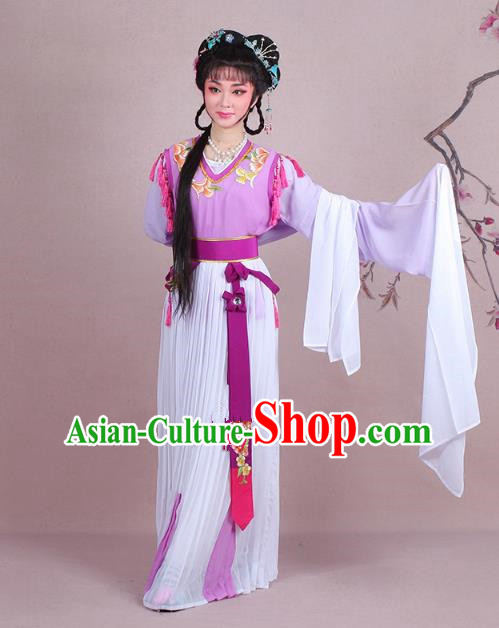 Traditional China Beijing Opera Young Lady Servant Girl Costume Embroidered Purple Dress, Ancient Chinese Peking Opera Diva Embroidery Clothing