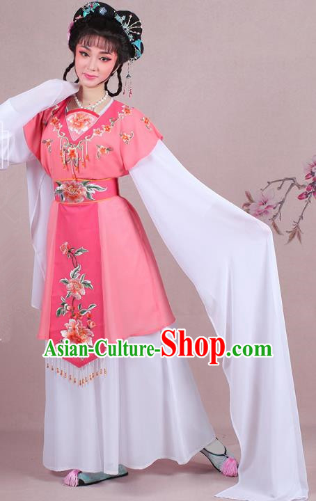 Traditional China Beijing Opera Young Lady Costume Embroidered Watermelon Red Servant Girl Dress, Ancient Chinese Peking Opera Diva Embroidery Peony Clothing