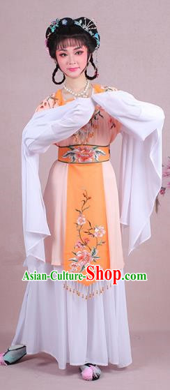 Traditional China Beijing Opera Young Lady Costume Embroidered Orange Servant Girl Dress, Ancient Chinese Peking Opera Diva Embroidery Peony Clothing