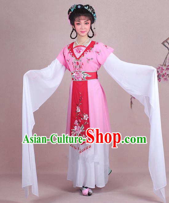 Traditional China Beijing Opera Young Lady Costume Embroidered Pink Servant Girl Dress, Ancient Chinese Peking Opera Diva Embroidery Peony Clothing