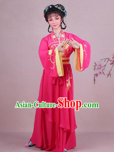 Traditional China Beijing Opera Palace Lady Costume Embroidered Servant Girl Dress, Ancient Chinese Peking Opera Diva Embroidery Rosy Clothing