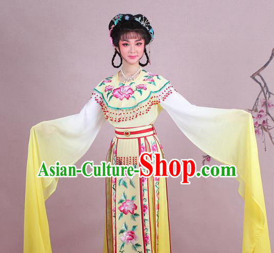 Traditional China Beijing Opera Palace Lady Costume Imperial Consort Embroidered Yellow Dress, Ancient Chinese Peking Opera Diva Hua Tan Embroidery Clothing
