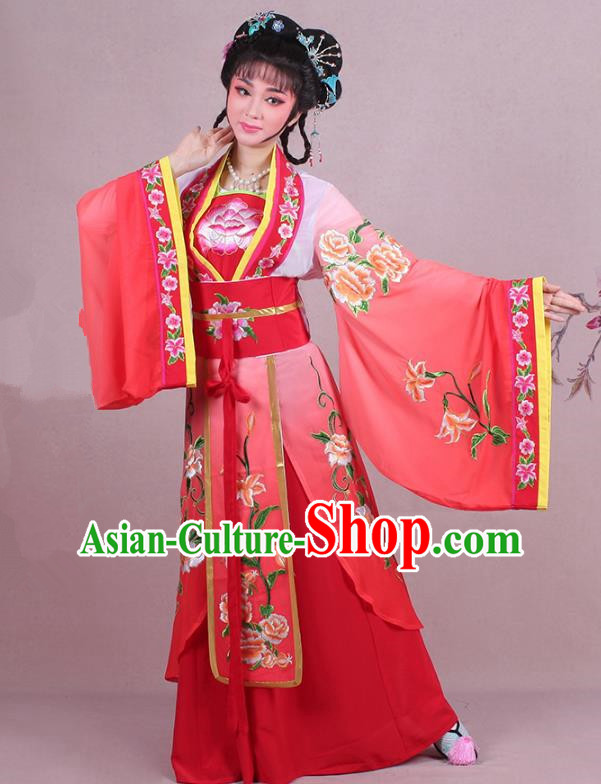 Traditional China Beijing Opera Palace Lady Costume Imperial Princess Embroidered Red Dress, Ancient Chinese Peking Opera Diva Hua Tan Embroidery Clothing