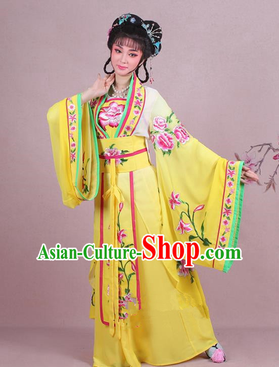 Traditional China Beijing Opera Palace Lady Costume Imperial Princess Embroidered Yellow Dress, Ancient Chinese Peking Opera Diva Hua Tan Embroidery Clothing