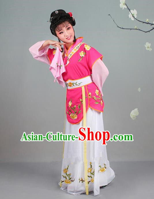 Traditional China Beijing Opera Young Lady Costume Servant Girl Embroidered Burgandy Dress, Ancient Chinese Peking Opera Diva Jordan-Sitting Embroidery Clothing