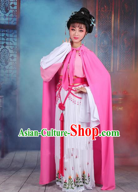 Traditional China Beijing Opera Young Lady Hua Tan Costume Romance of the Western Chamber Embroidered Dress and Pink Cloak, Ancient Chinese Peking Opera Diva Embroidery Clothing