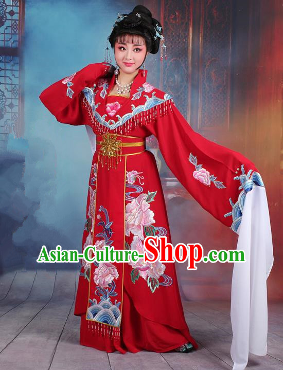 Traditional China Beijing Opera Young Lady Hua Tan Costume Red Embroidered Dress, Ancient Chinese Peking Opera Diva Senior Concubine Embroidery Clothing