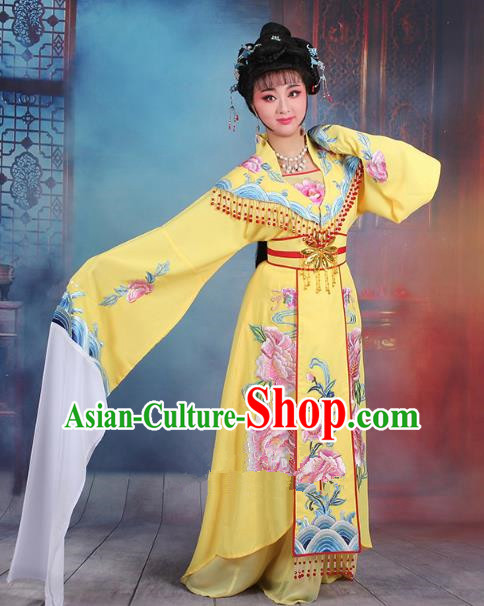 Traditional China Beijing Opera Young Lady Hua Tan Costume Yellow Embroidered Dress, Ancient Chinese Peking Opera Diva Senior Concubine Embroidery Clothing
