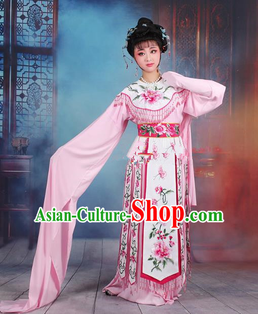 Traditional China Beijing Opera Palace Lady Hua Tan Costume Water Sleeve Embroidered Dress, Ancient Chinese Peking Opera Diva Senior Concubine Embroidery Pink Clothing