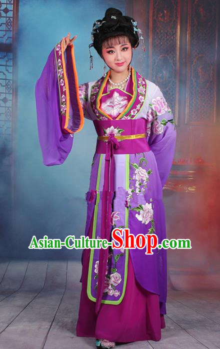 Traditional China Beijing Opera Palace Lady Hua Tan Costume Purple Embroidered Dress, Ancient Chinese Peking Opera Diva Princess Embroidery Clothing
