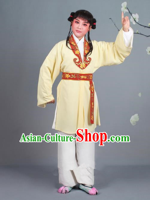 Traditional China Beijing Opera Costume Scholar Embroidered Yellow Clothing, Ancient Chinese Peking Opera Boy Book Embroidery Clothing