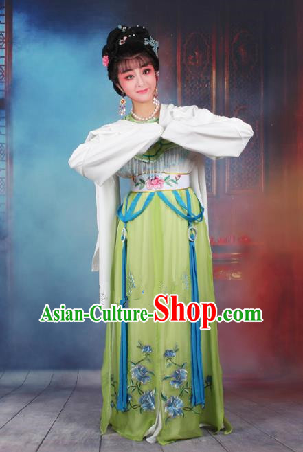 Traditional China Beijing Opera Young Lady Hua Tan Costume Green Embroidered Dress, Ancient Chinese Peking Opera Diva Senior Concubine Embroidery Peony Clothing