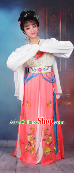 Traditional China Beijing Opera Young Lady Hua Tan Costume Watermelon Red Embroidered Dress, Ancient Chinese Peking Opera Diva Senior Concubine Embroidery Peony Clothing
