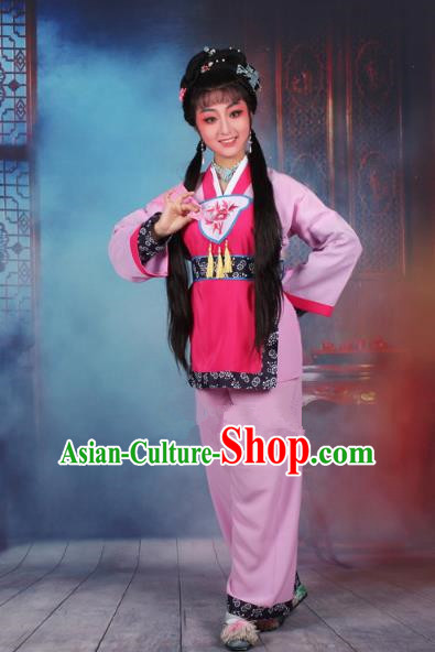 Traditional China Beijing Opera Young Lady Hua Tan Costume Servant Girl Pink Embroidered Dress, Ancient Chinese Peking Opera Diva Maidservants Embroidery Clothing
